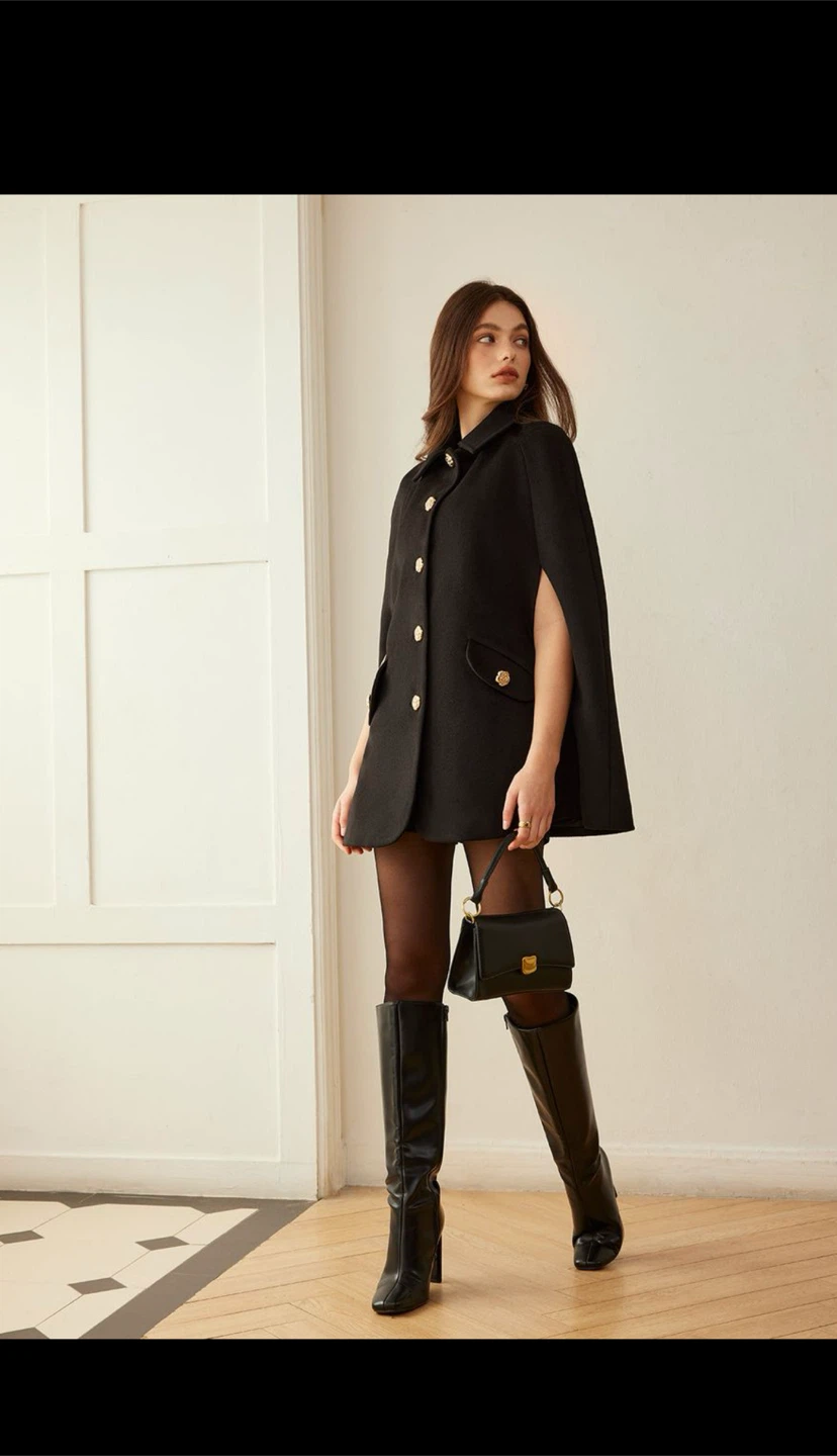 Commense Camellia-Button Cloak - Black - Size XL (US 12)