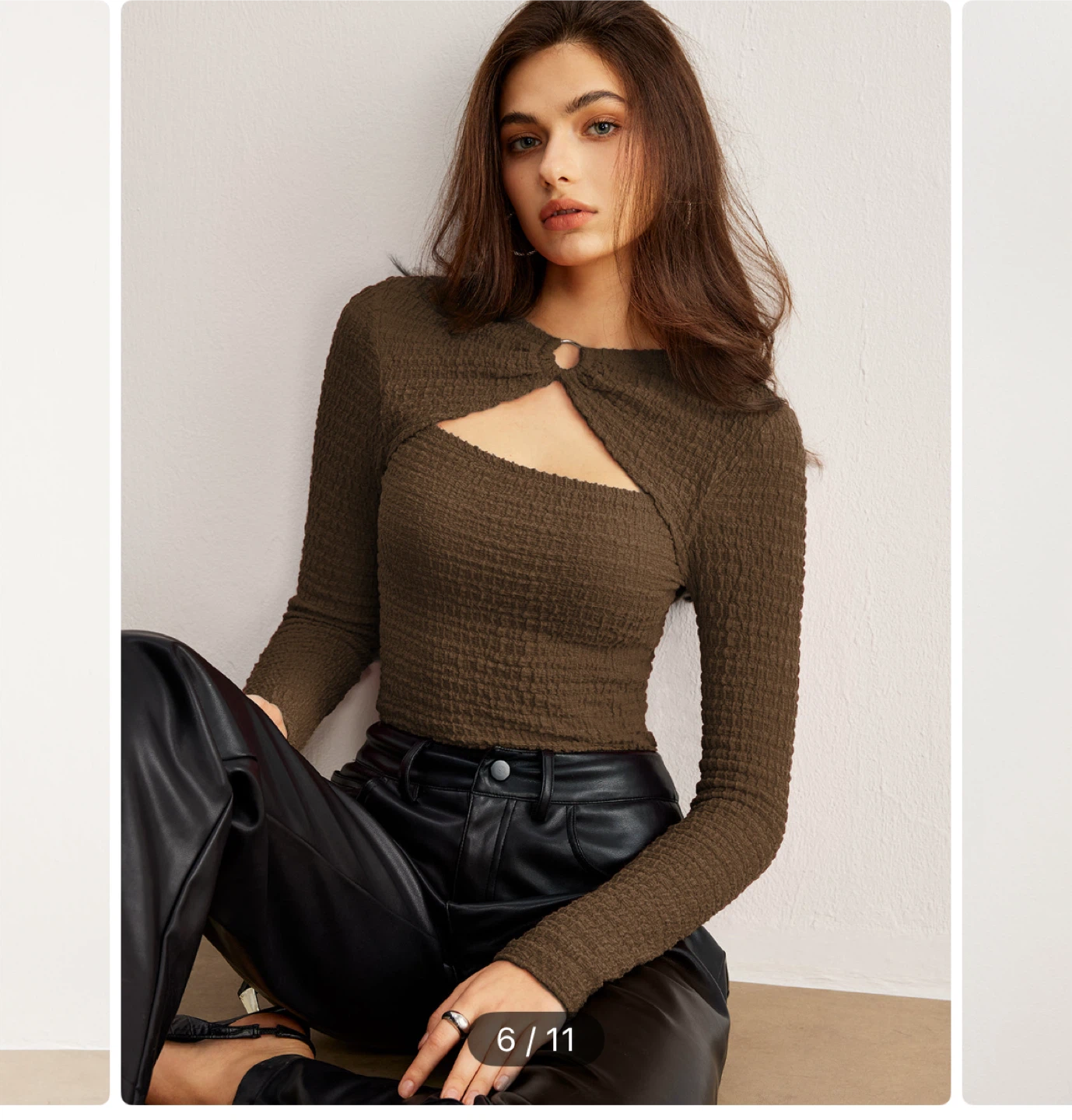 Dark Brown Plisse Cutout T-Shirt XL - photo 2