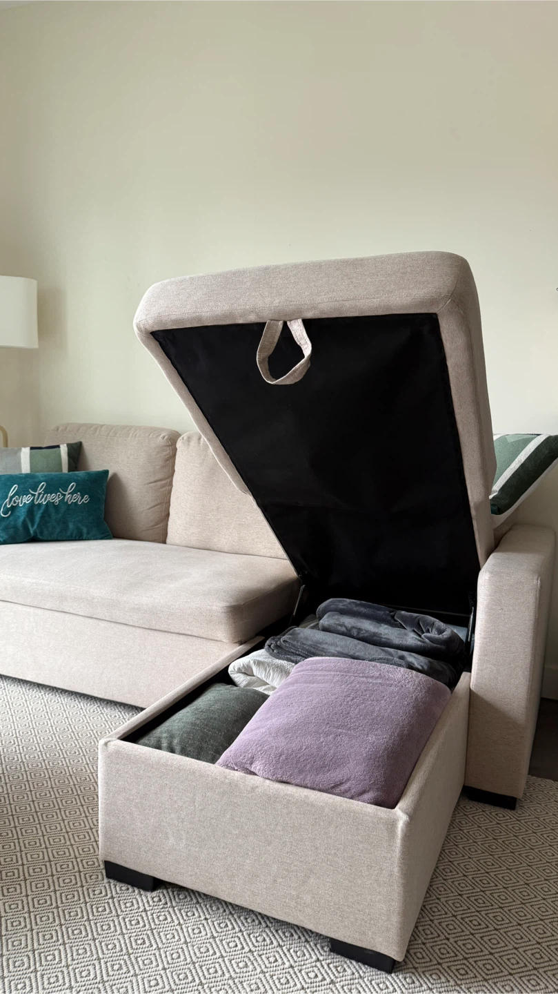 Beige Sectional Sofa with Storage - photo 3