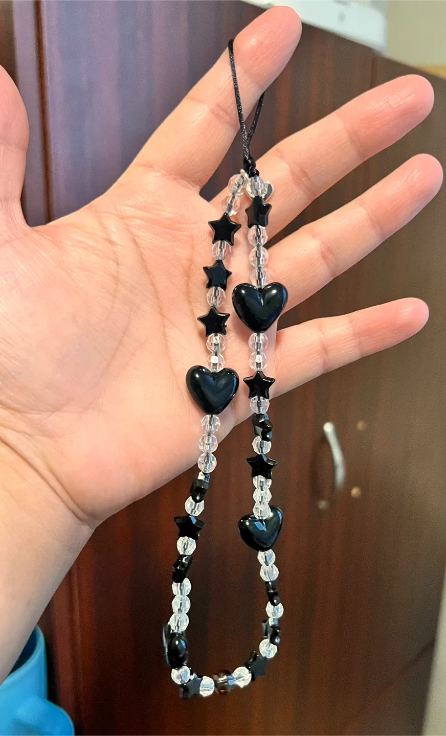 Black Heart & Star Beaded Phone Charm thumbnail