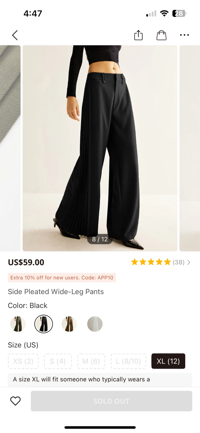 Commense Side Pleated Wide-Leg Pants - Black, XL
