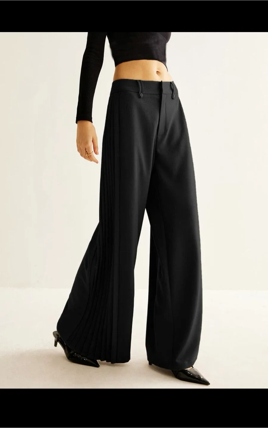 Commense Side Pleated Wide-Leg Pants - Black, XL image indicator(3)