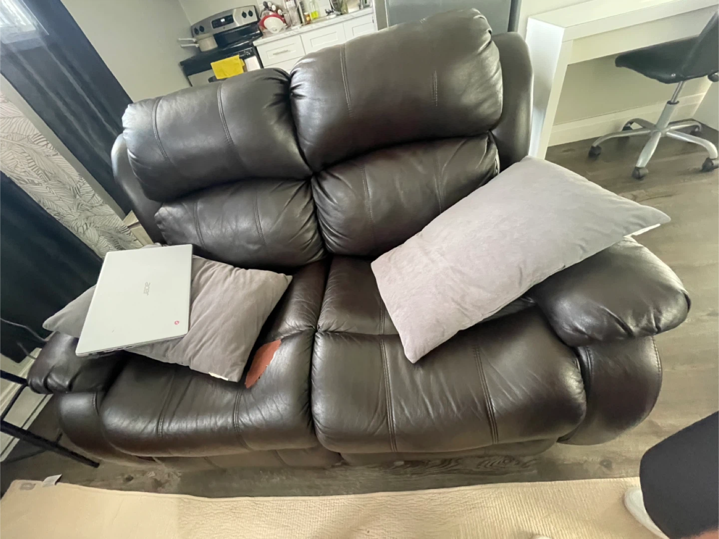Brown Leather Reclining Sofa - photo 2