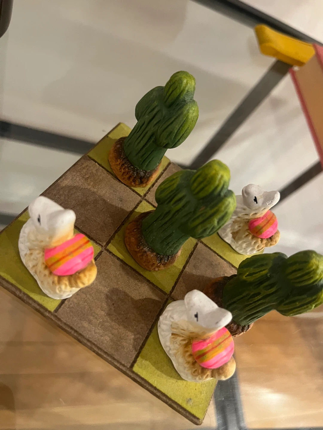 Tic-Tac-Toe Board Game with Cactus and Sheep Pieces