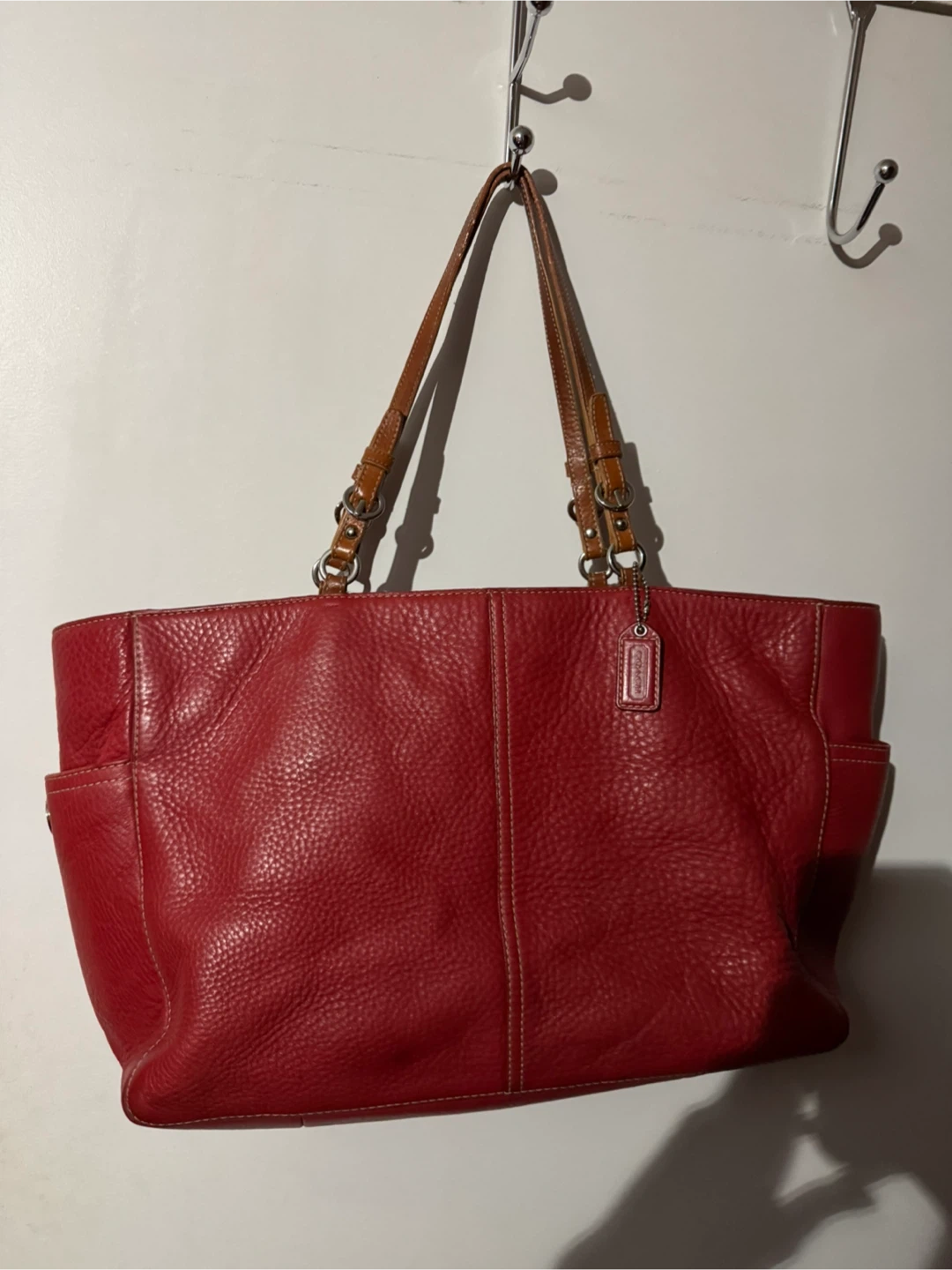 Coach Red Leather Tote Bag