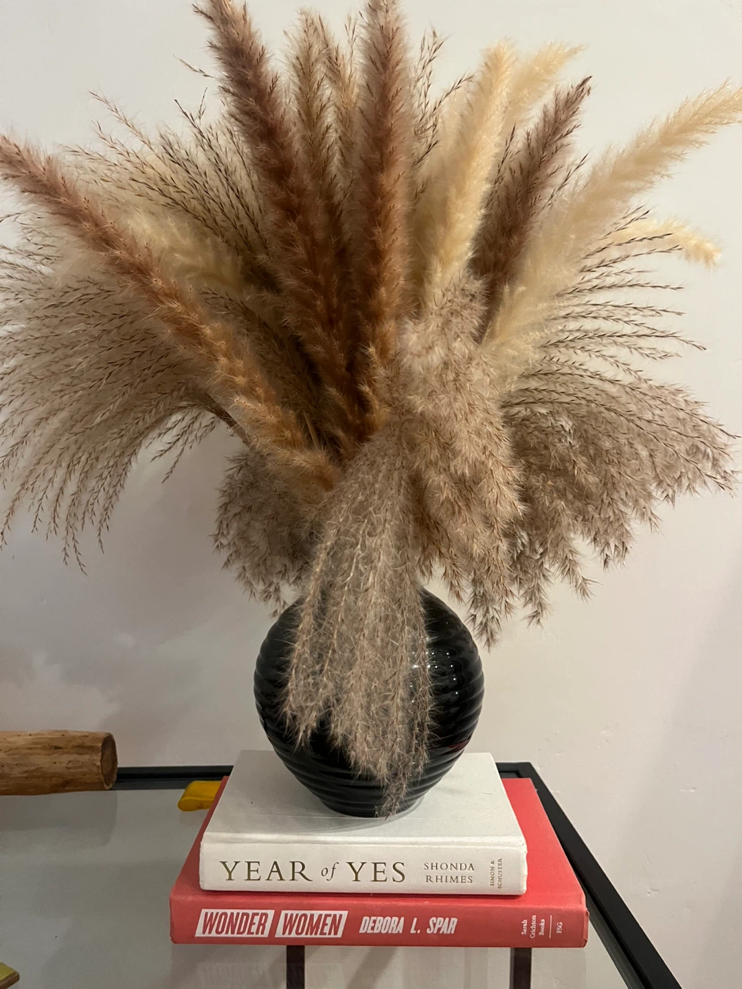 Pampas Grass Arrangement with Black Vase
