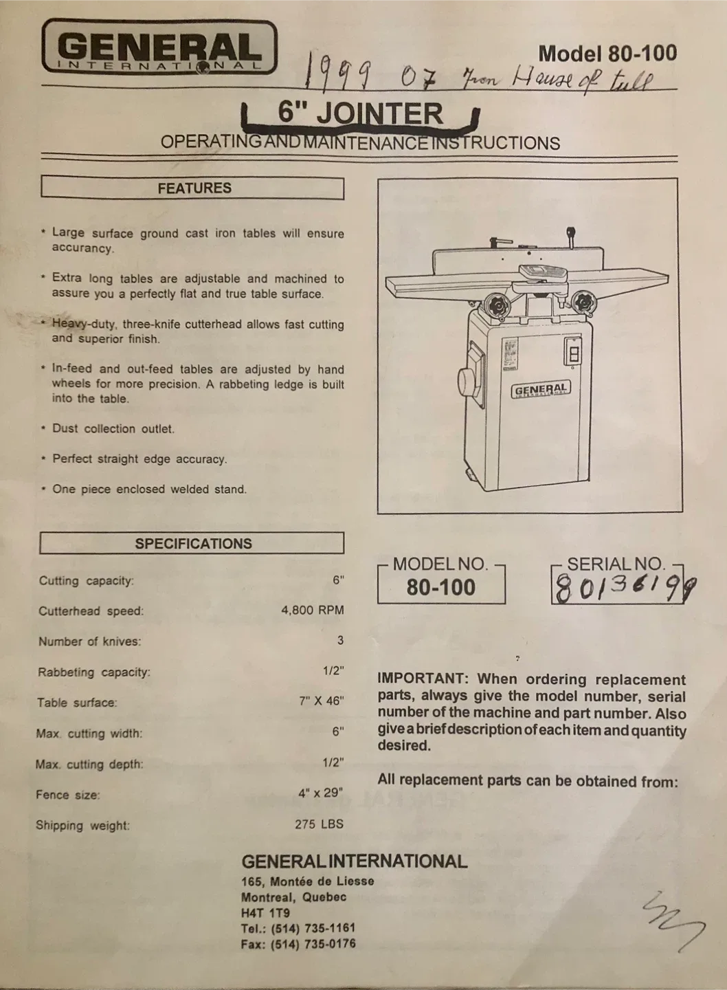 🪚 General 6” Jointer - Heavy-Duty Woodworking Tool (edmonton) image indicator(6)