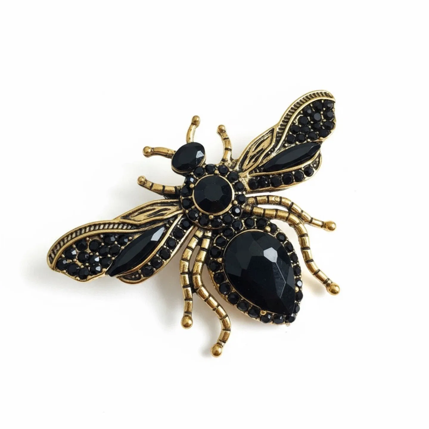 Luxe Black Crystal Gold Tone Bumble Bee Brooch Pin thumbnail
