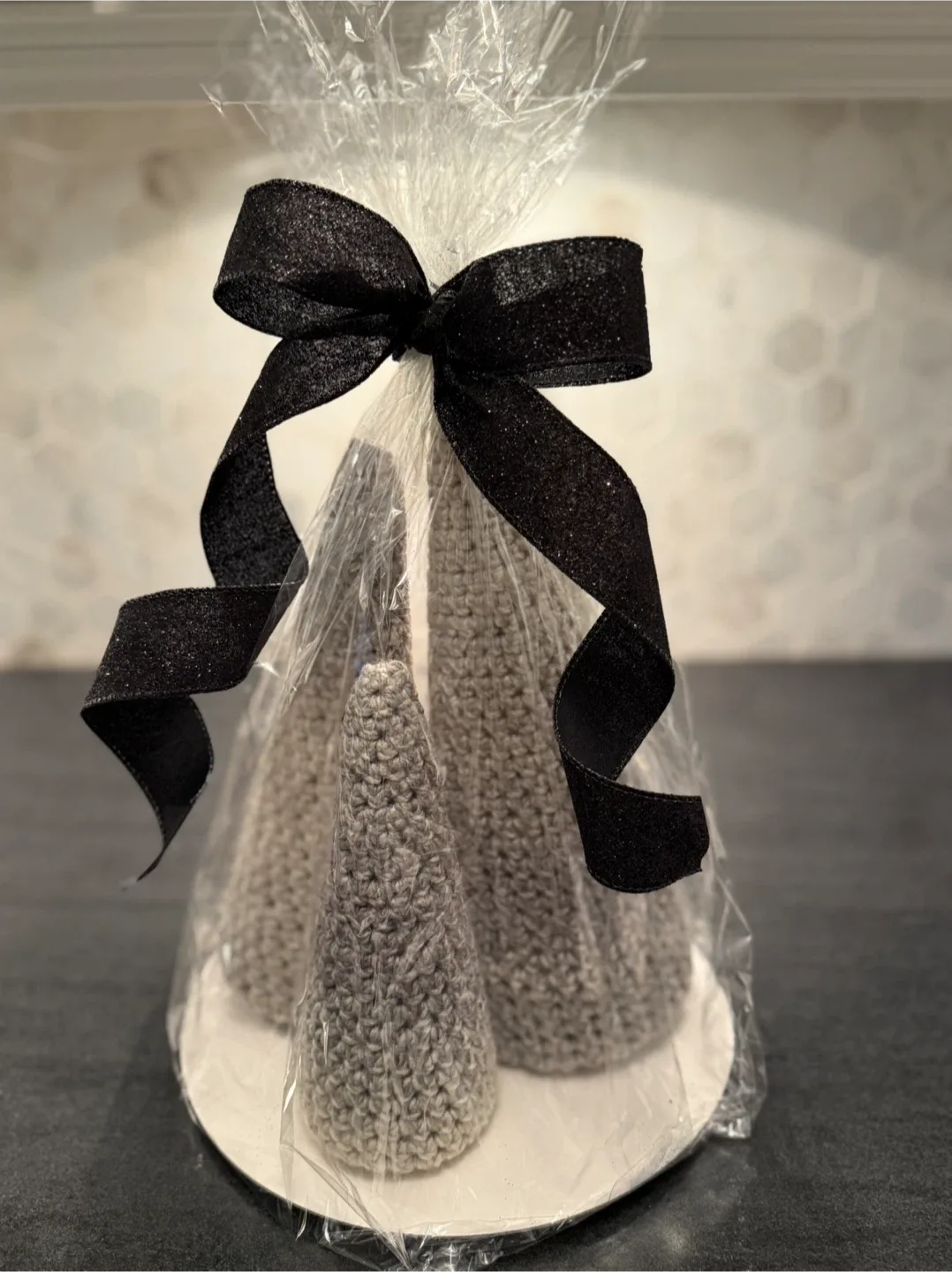 Handmade knit ombré trees - packaged for gifting