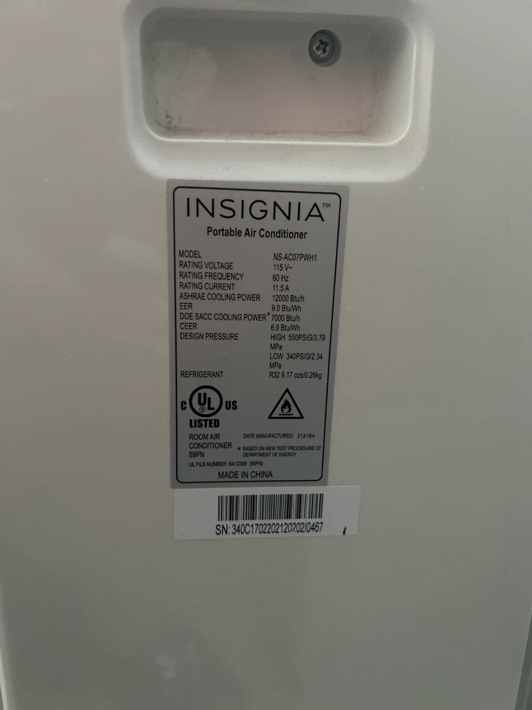 Insignia Portable Air Conditioner NS-AC07PWH1 - photo 4