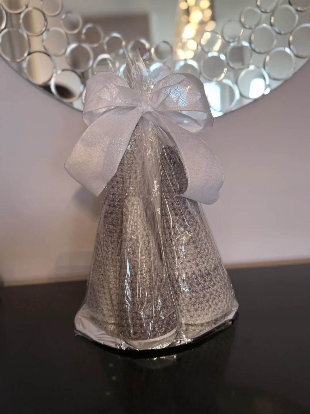 Handmade knit ombré trees - packaged for gifting