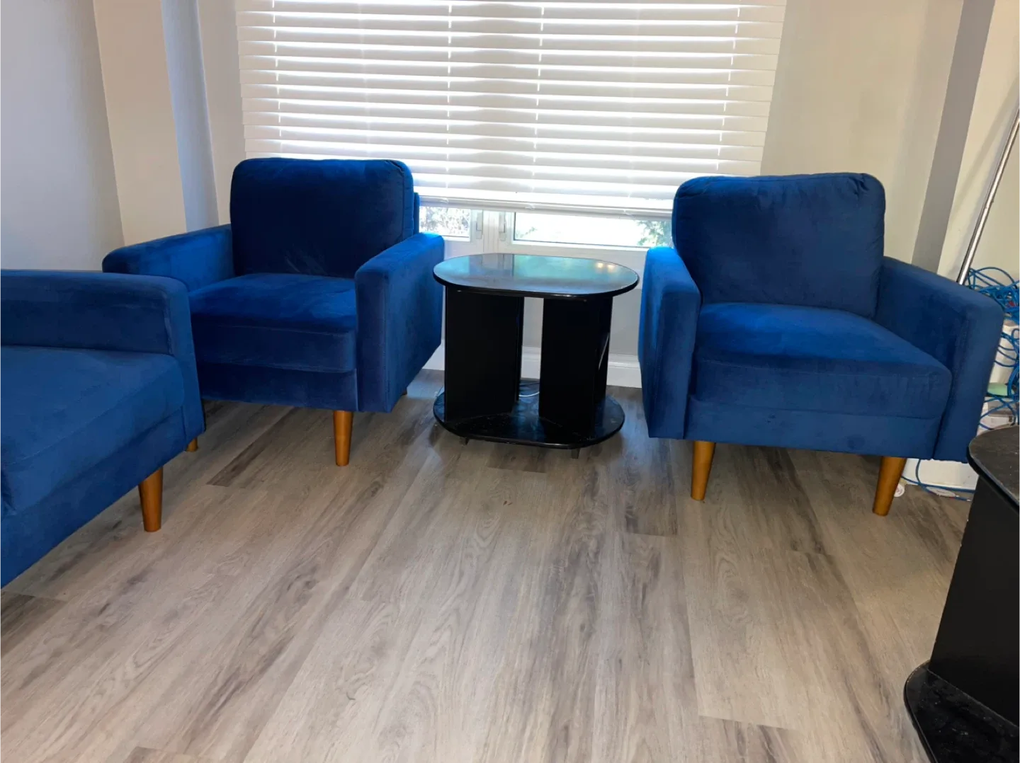 Brand New Blue Velvet Sofa Set - 3 Seater, Loveseat, 2 Chairs image indicator(5)