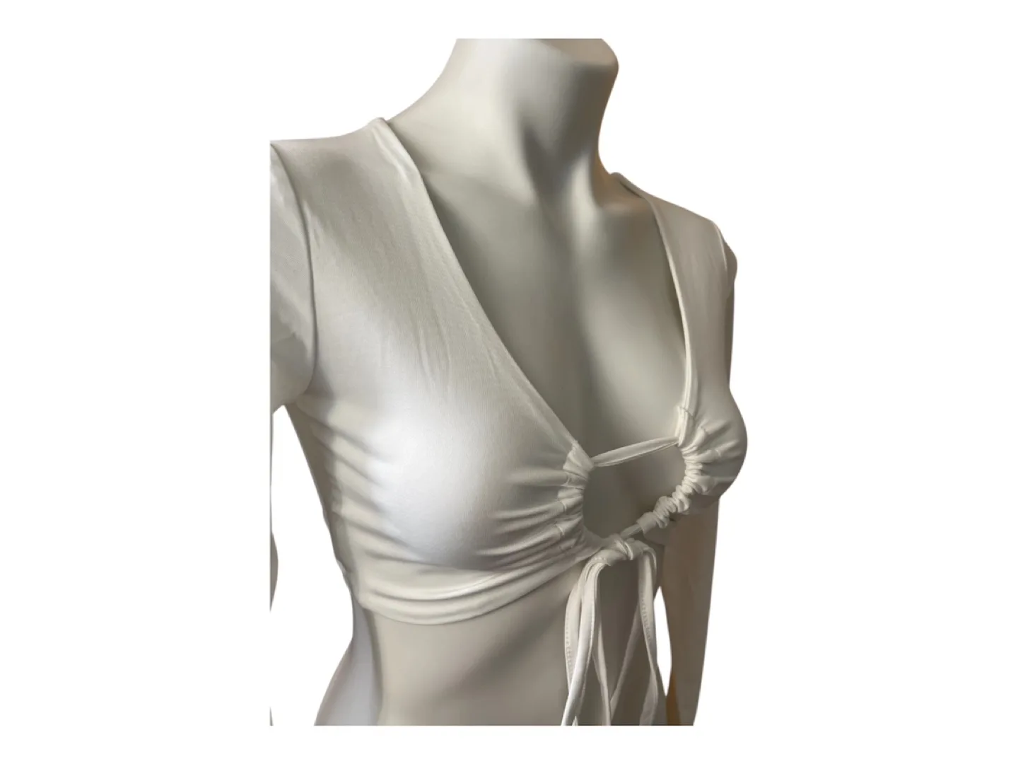 Vintage 2000s Y2K White Front Tie Up Long Sleeve Crop Top Small image indicator(6)