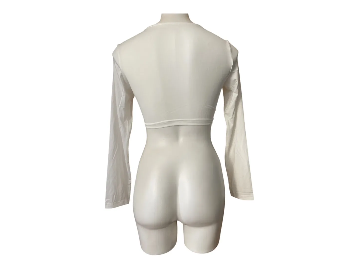 Vintage 2000s Y2K White Front Tie Up Long Sleeve Crop Top Small image indicator(7)