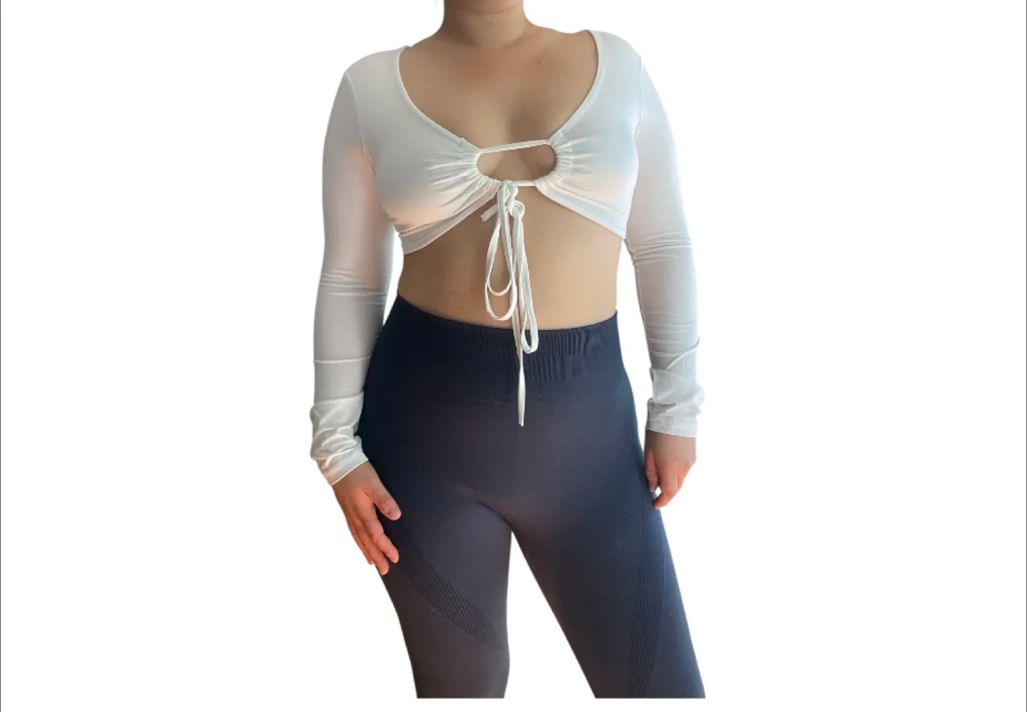 Vintage 2000s Y2K White Front Tie Up Long Sleeve Crop Top Small thumbnail