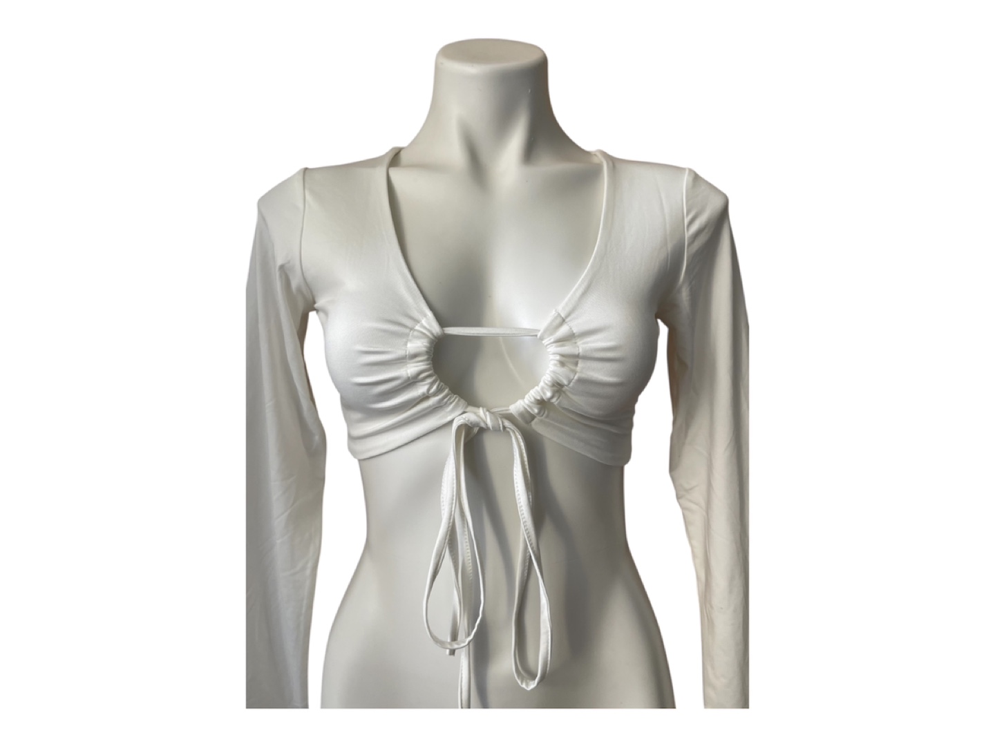 Vintage 2000s Y2K White Front Tie Up Long Sleeve Crop Top M/L - photo 5