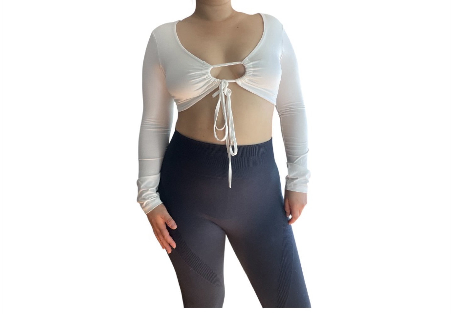 Vintage 2000s Y2K White Front Tie Up Long Sleeve Crop Top M/L - photo 3