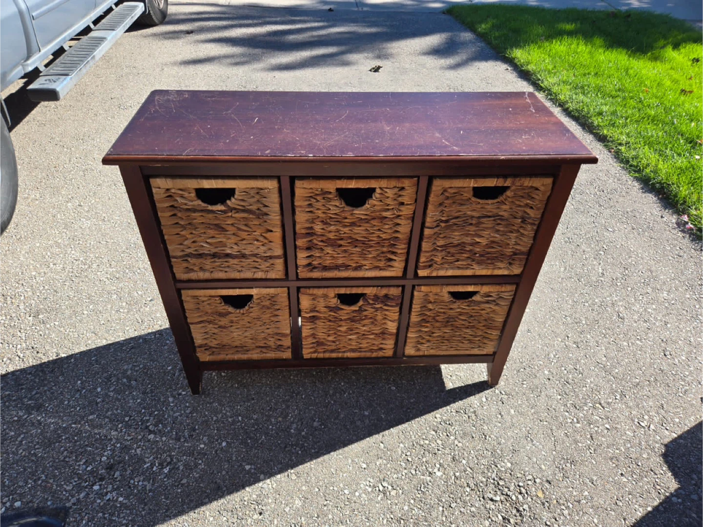 Wooden Storage Cabinet with Wicker Baskets