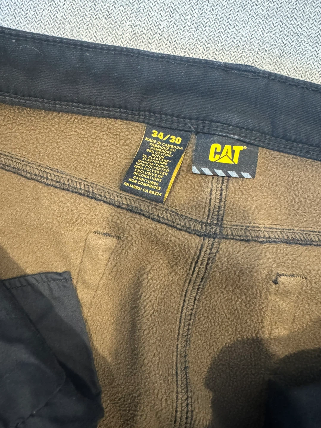CAT Fleece Lined Work Pants - Size 34/30