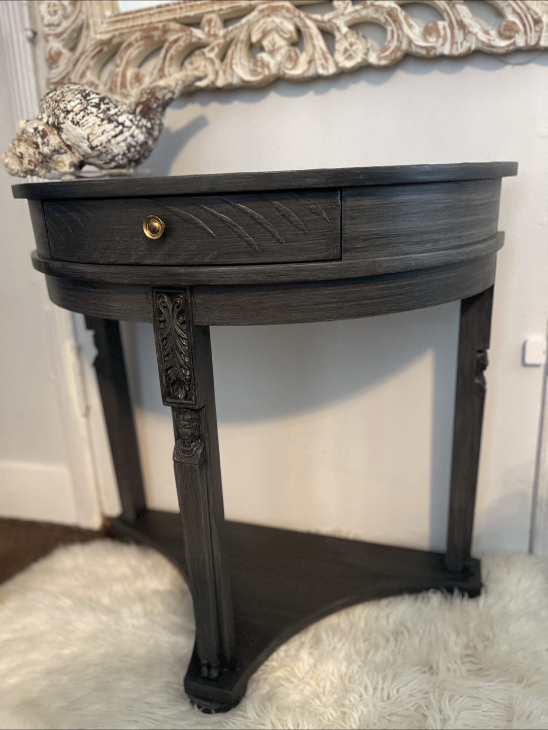 Half-Moon Entryway Table with a drawer and a lower shelf - photo 5