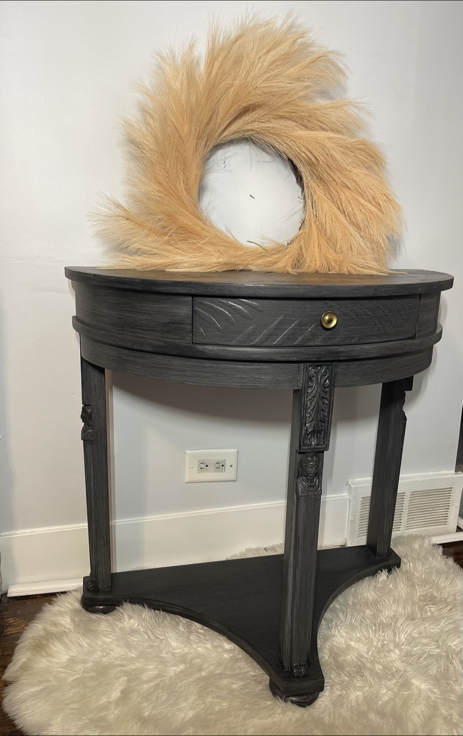 Half-Moon Entryway Table with a drawer and a lower shelf