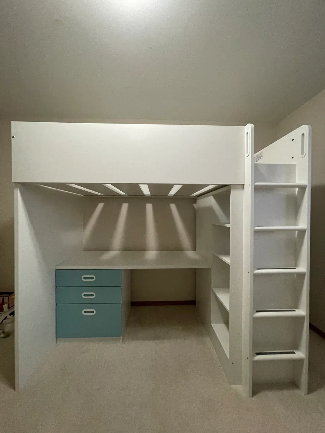 Loft Bed with Desk and Storage - White & Blue image indicator(2)