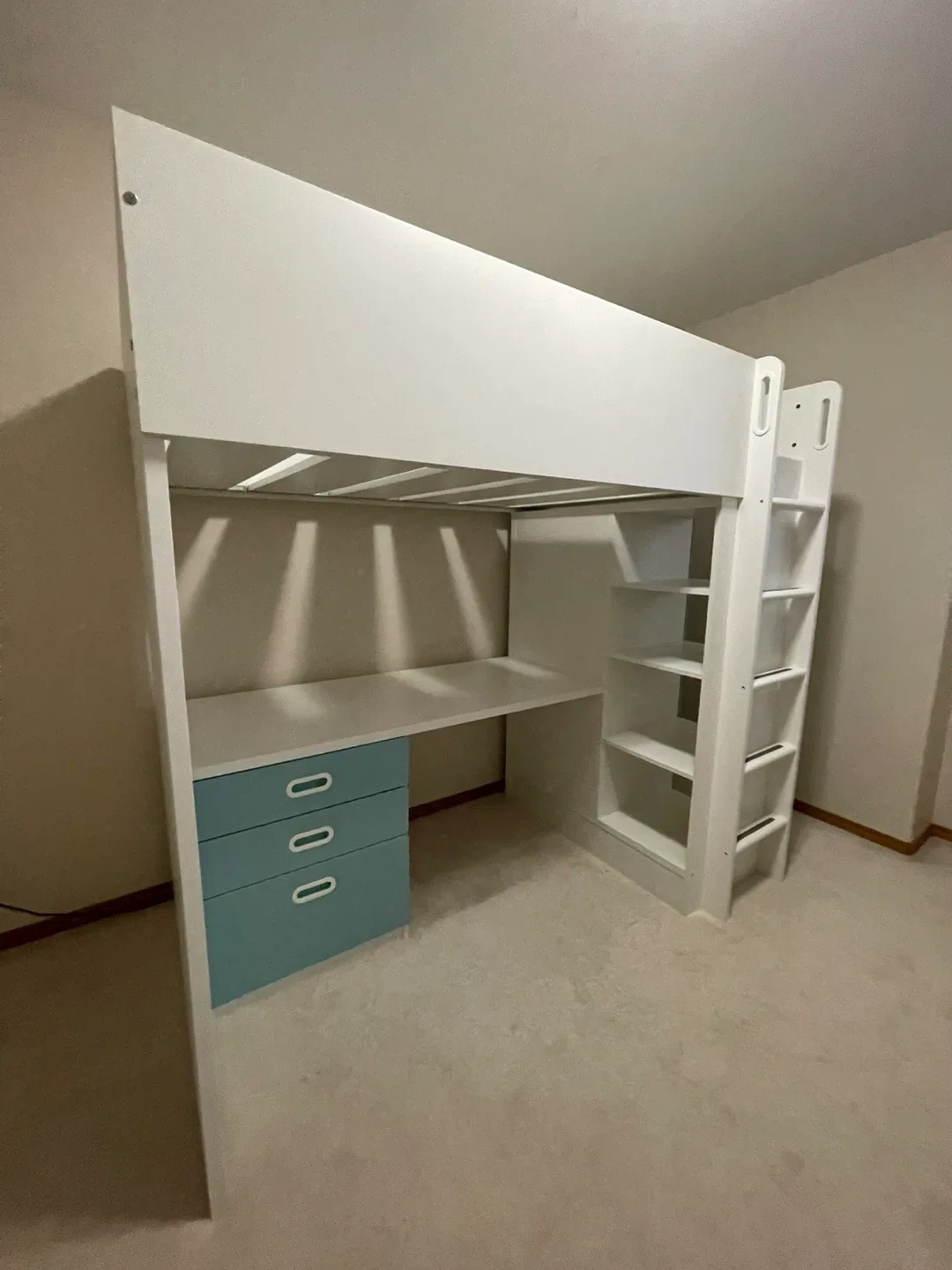 Loft Bed with Desk and Storage - White & Blue image indicator(4)
