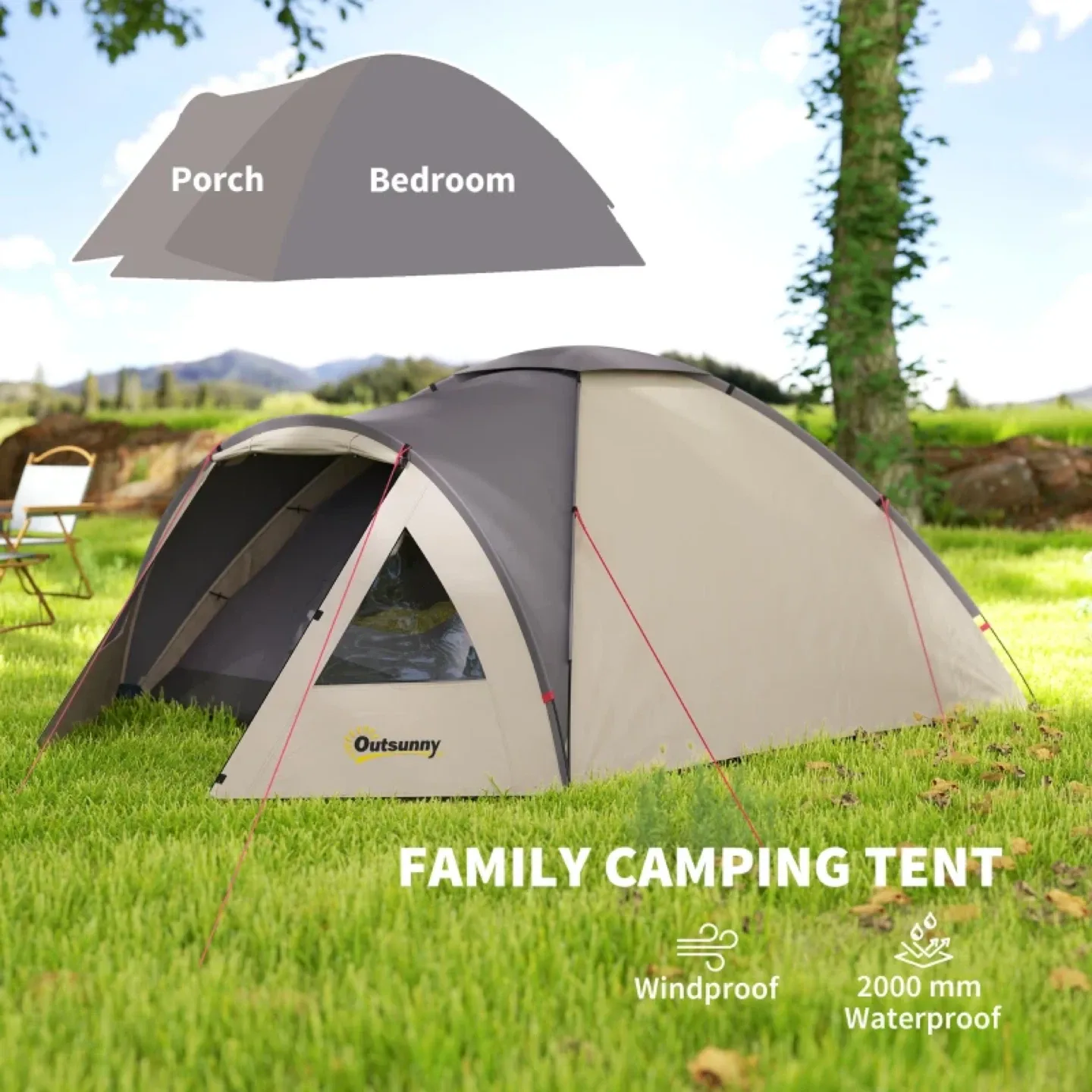 Outsunny 3 Person Camping Tent - Family Dome Tent w Bedroom image indicator(4)