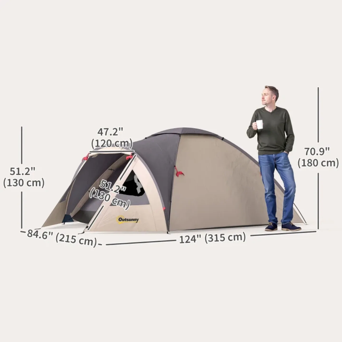 Outsunny 3 Person Camping Tent - Family Dome Tent w Bedroom image indicator(3)