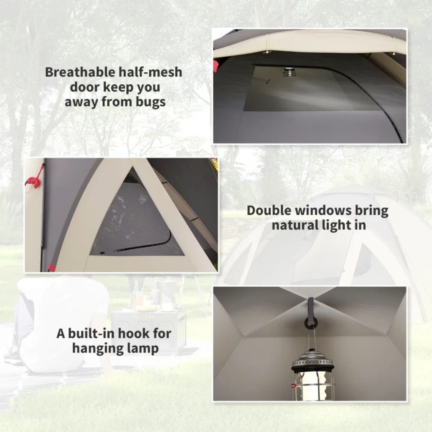 Outsunny 3 Person Camping Tent - Family Dome Tent w Bedroom image indicator(7)