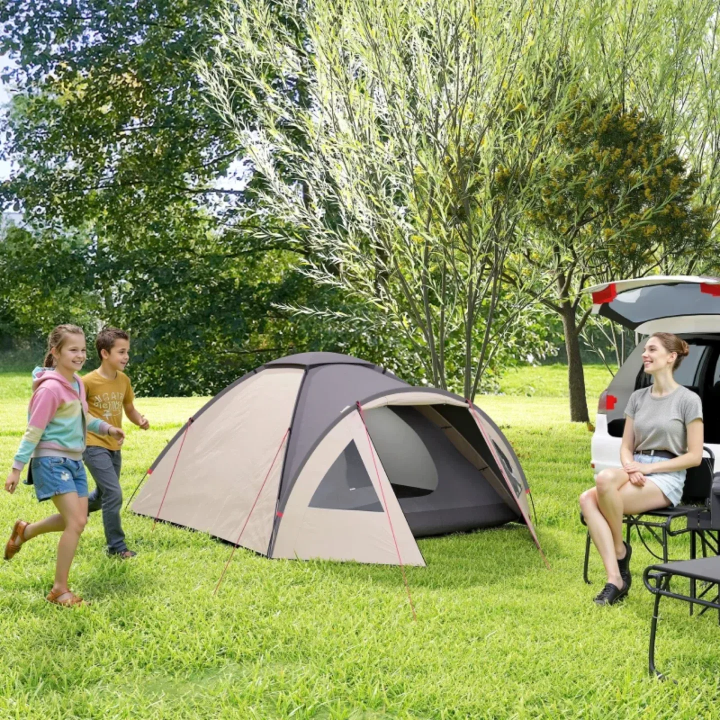 Outsunny 3 Person Camping Tent - Family Dome Tent w Bedroom image indicator(8)