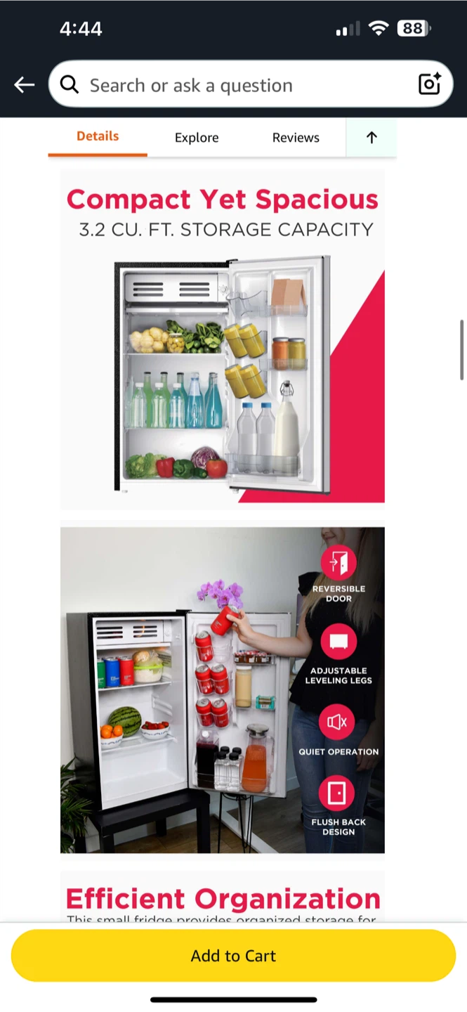 Frigidaire 3.2 cu ft Compact Mini Fridge - Silver - photo 2