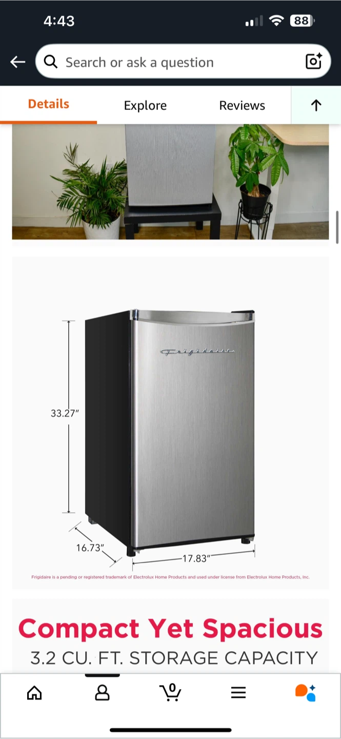 Frigidaire 3.2 cu ft Compact Mini Fridge - Silver