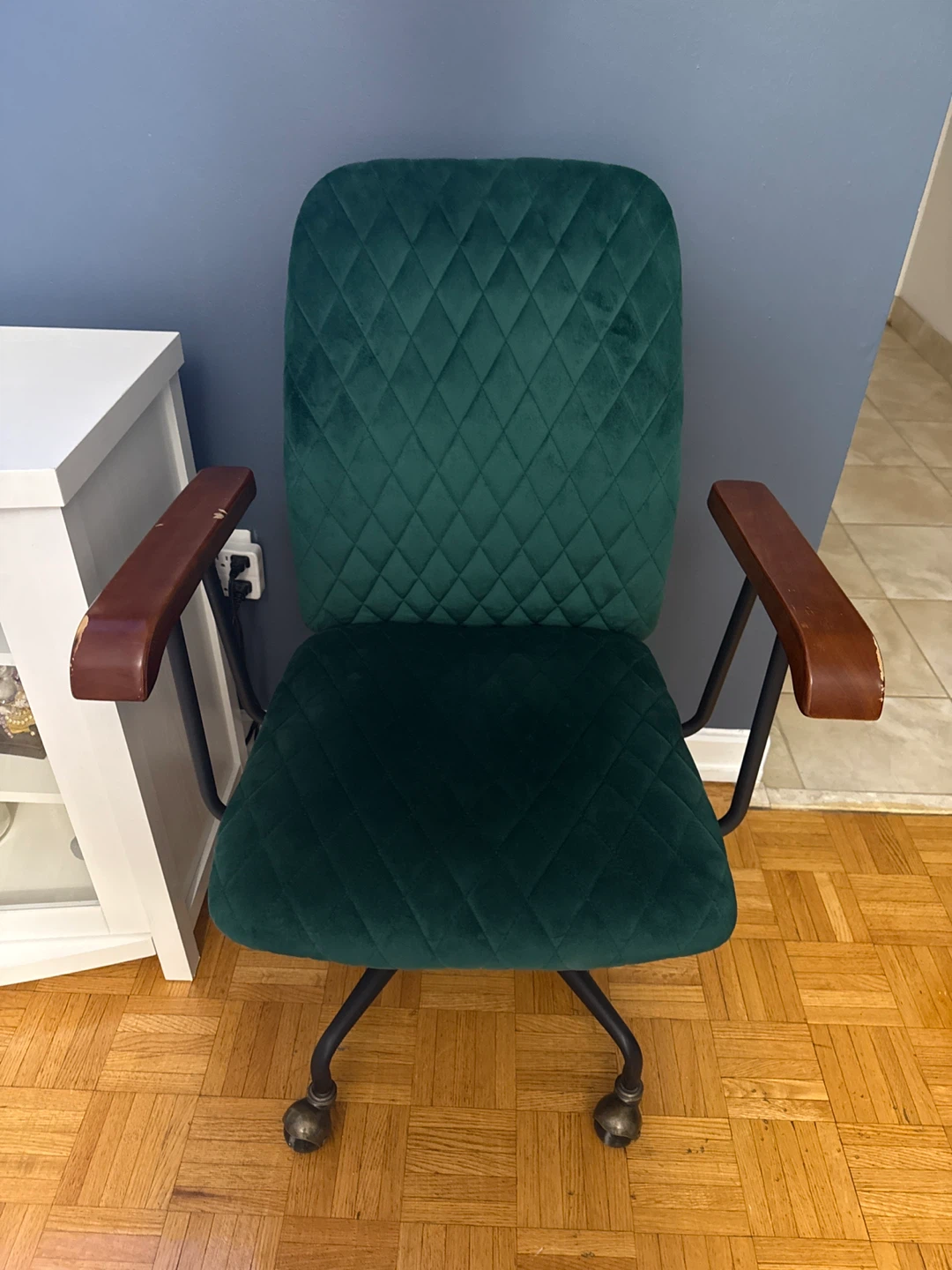 Green Velvet Quilted Office Chair