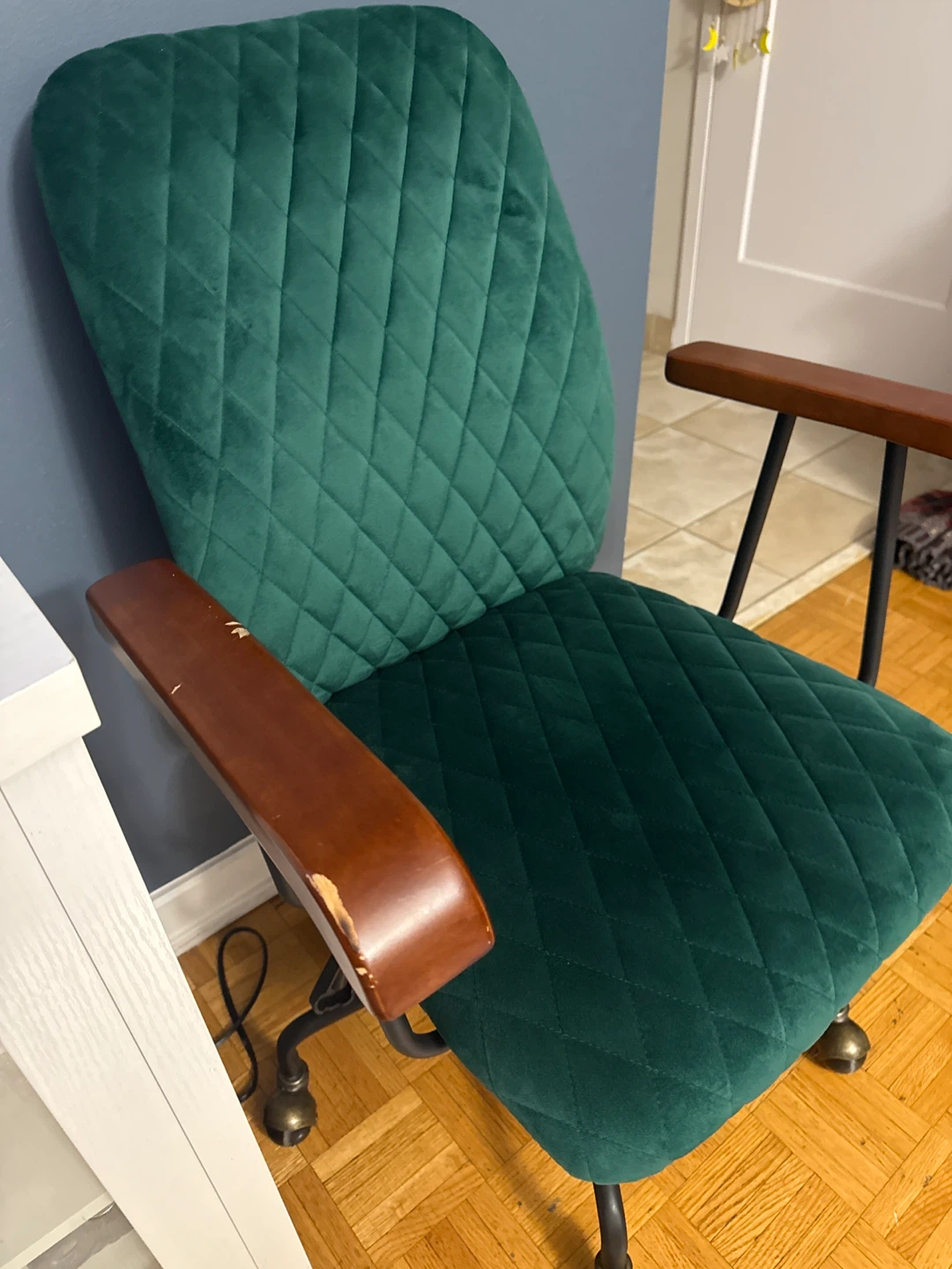 Green Velvet Quilted Office Chair - photo 2