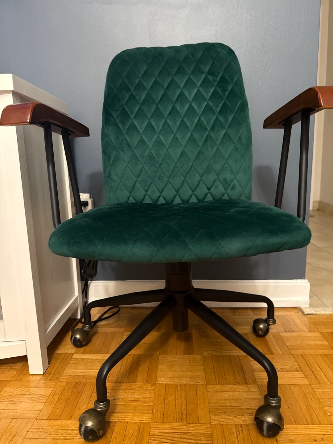 Green Velvet Quilted Office Chair - photo 3