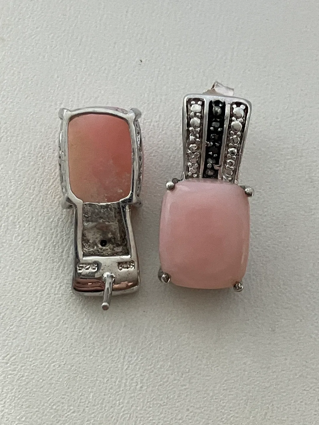 Black Diamonds & Rose Quartz, 925 Sterling Silver earrings STS image indicator(3)