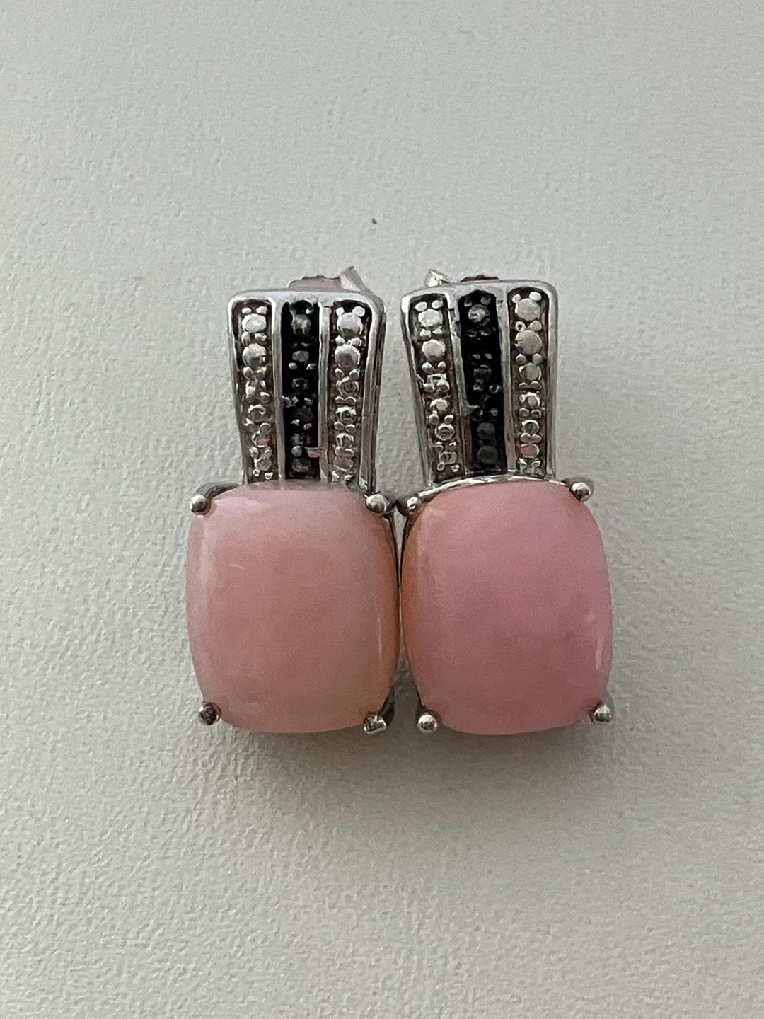 Black Diamonds & Rose Quartz, 925 Sterling Silver earrings STS image indicator(5)