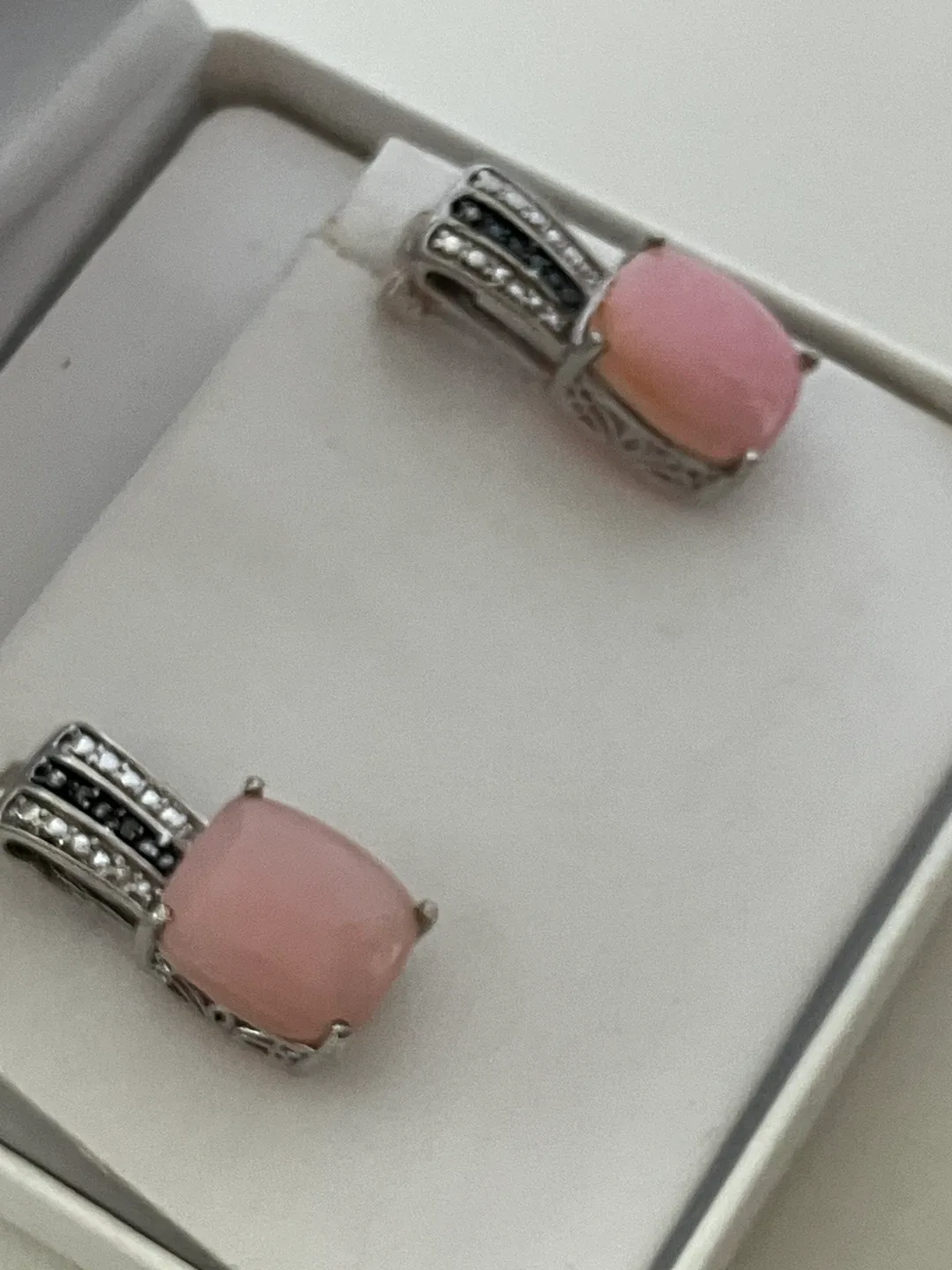 Black Diamonds & Rose Quartz, 925 Sterling Silver earrings STS image indicator(6)