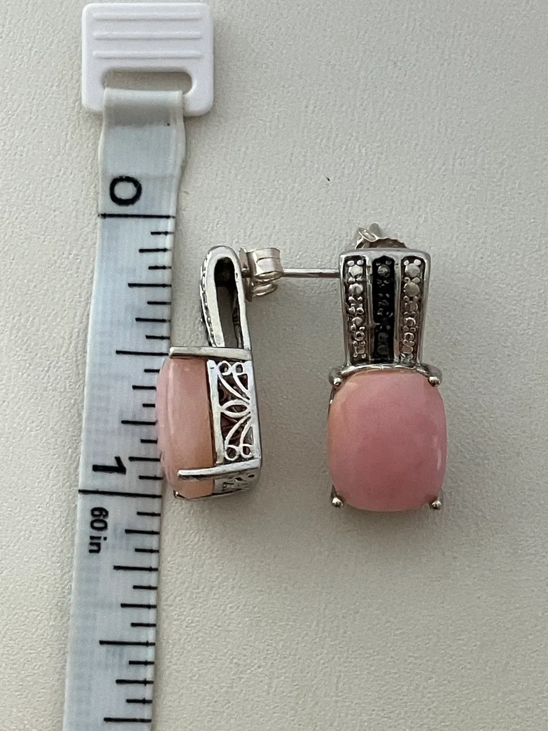 Black Diamonds & Rose Quartz, 925 Sterling Silver earrings STS image indicator(4)