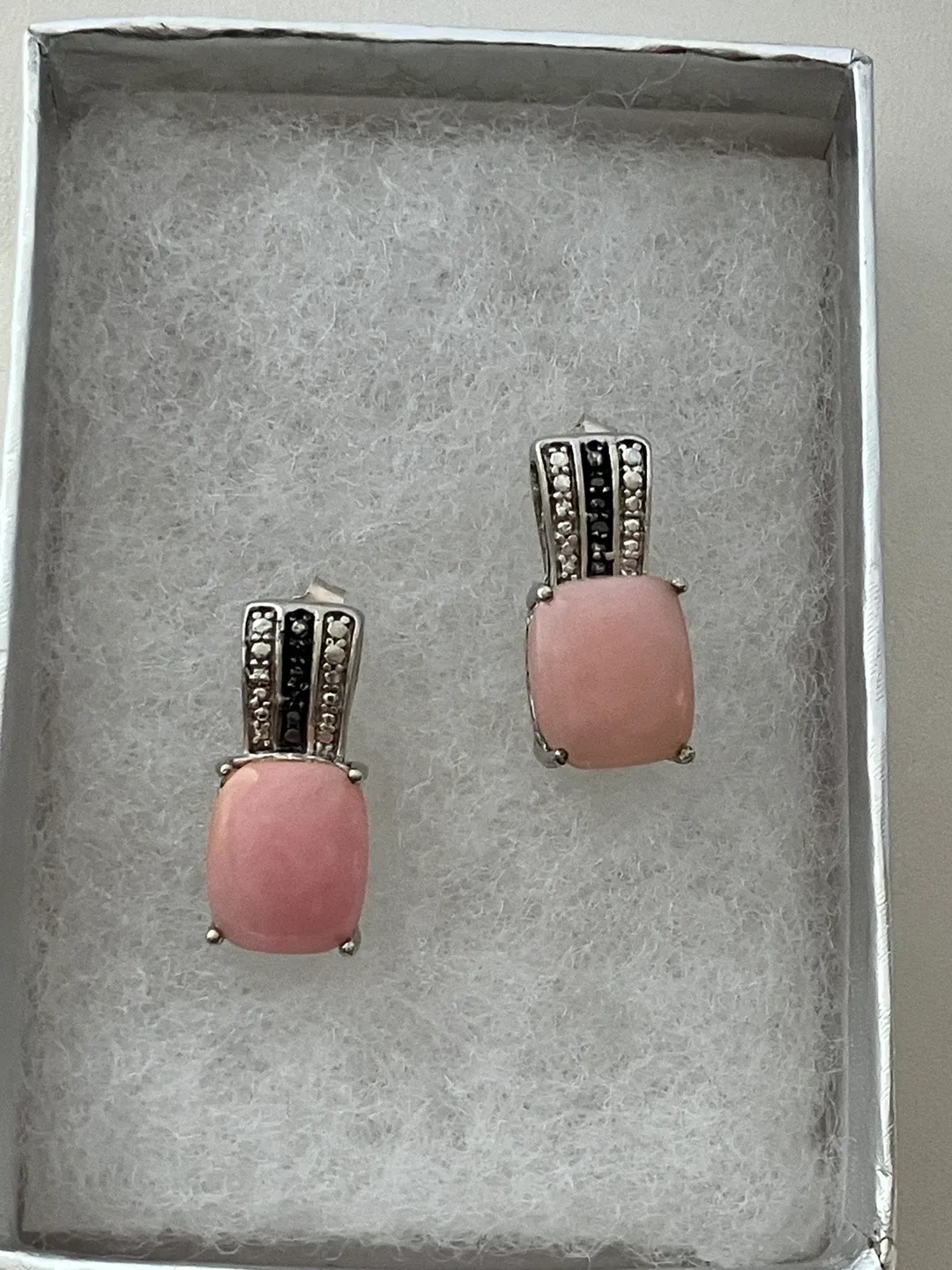 Black Diamonds & Rose Quartz, 925 Sterling Silver earrings STS image indicator(2)