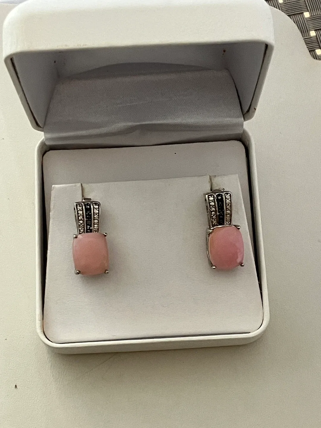 Black Diamonds & Rose Quartz, 925 Sterling Silver earrings STS image indicator(7)