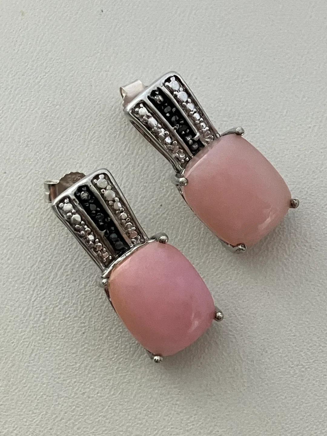 Black Diamonds & Rose Quartz, 925 Sterling Silver earrings STS image indicator(8)