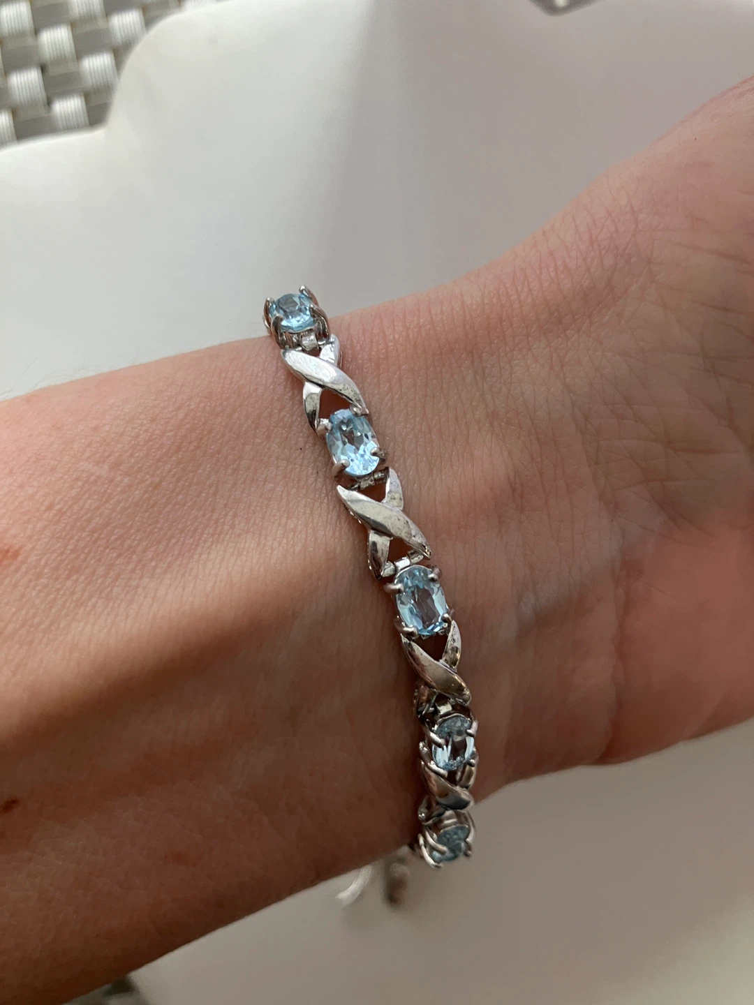 Blue Topaz 925 Sterling Silver Bracelet , 7.5" inches