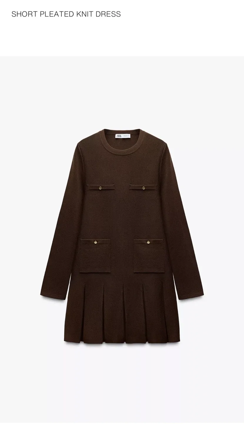Zara Short Pleated Knit Dress - Size L-Brown image indicator(5)