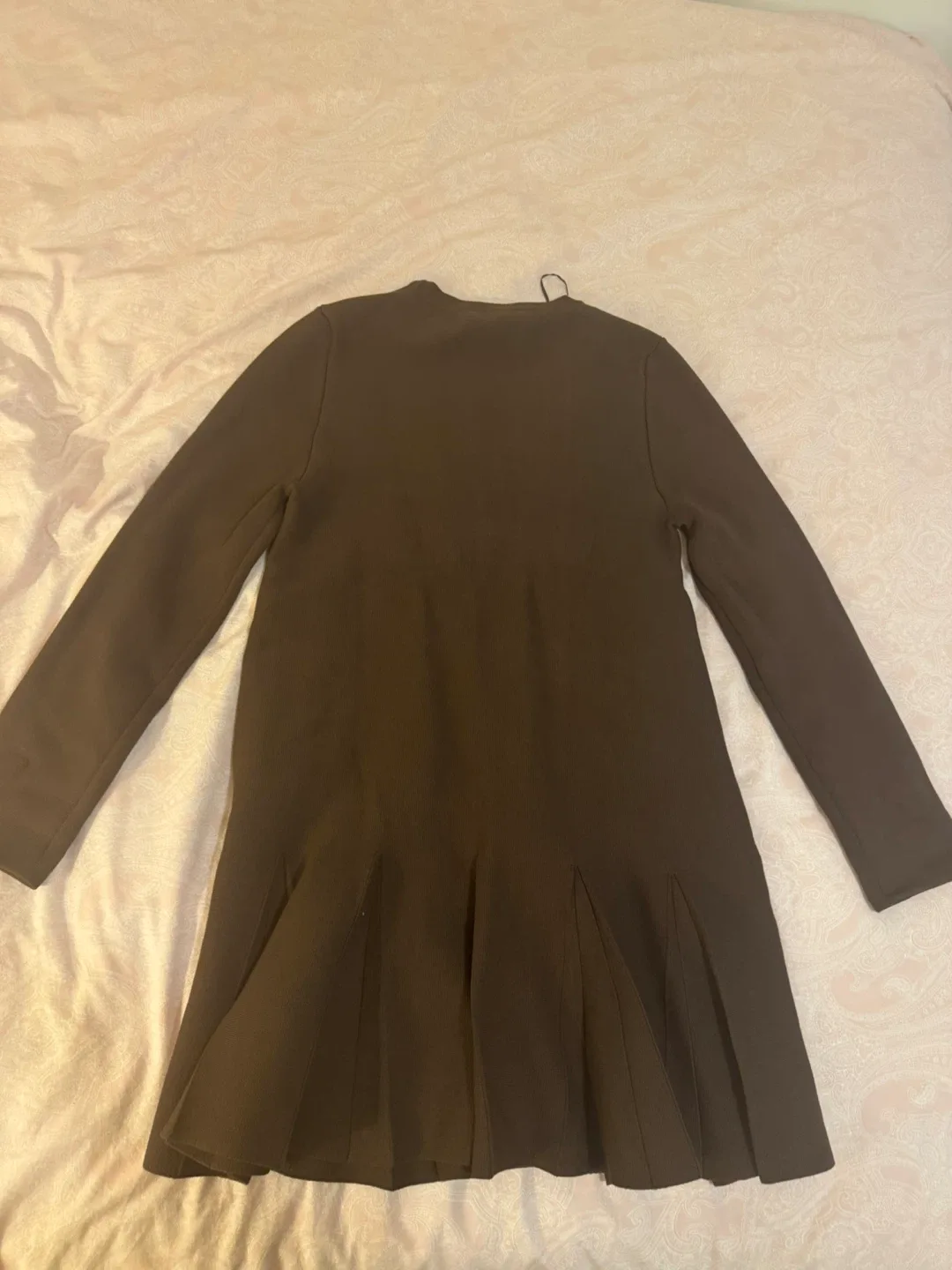 Zara Short Pleated Knit Dress - Size L-Brown image indicator(2)