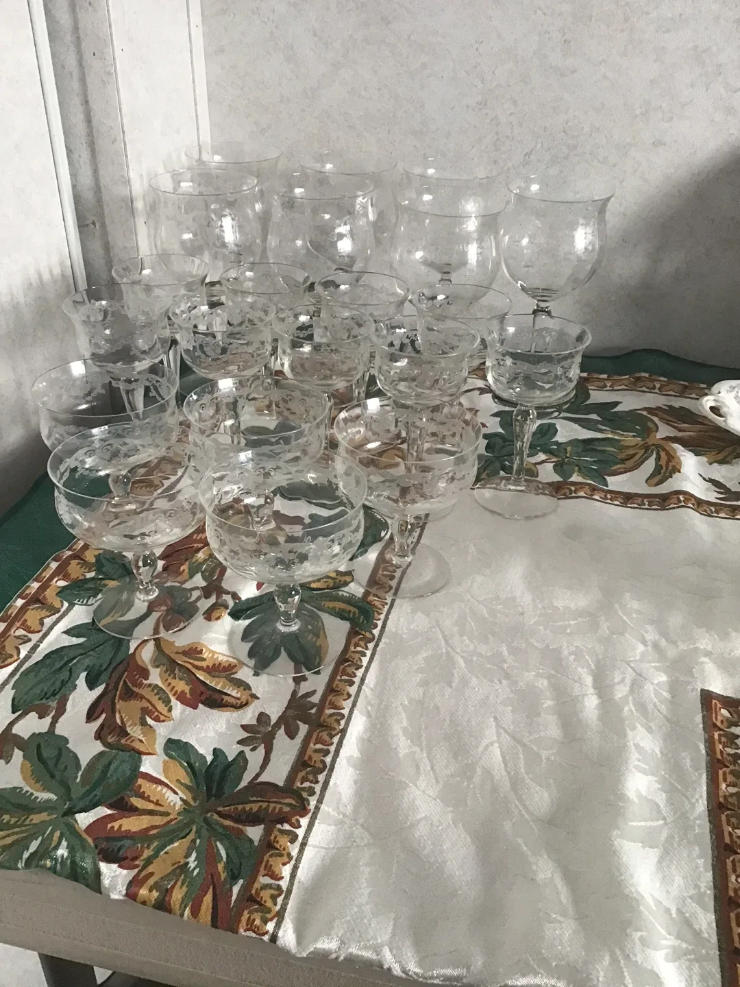 Vintage Etched Stemware Set