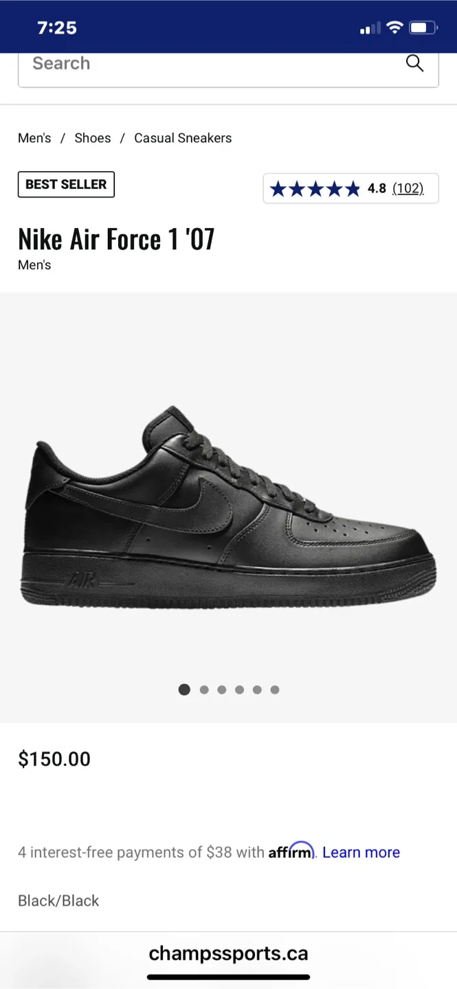 Nike Air Force 1 '07 Black, Size 8 image indicator(4)