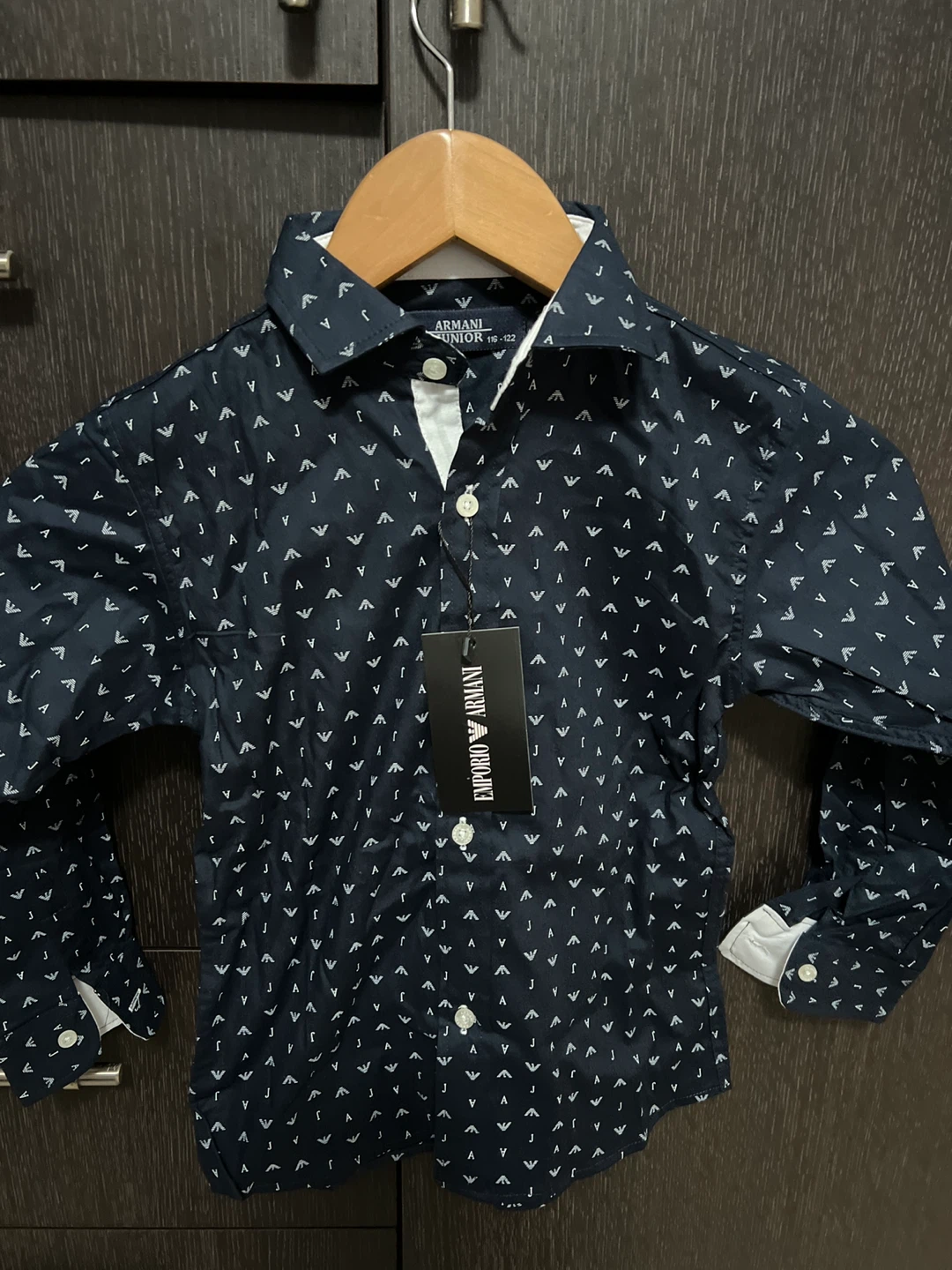 Armani Junior Navy Patterned Shirt - Size 116-122
