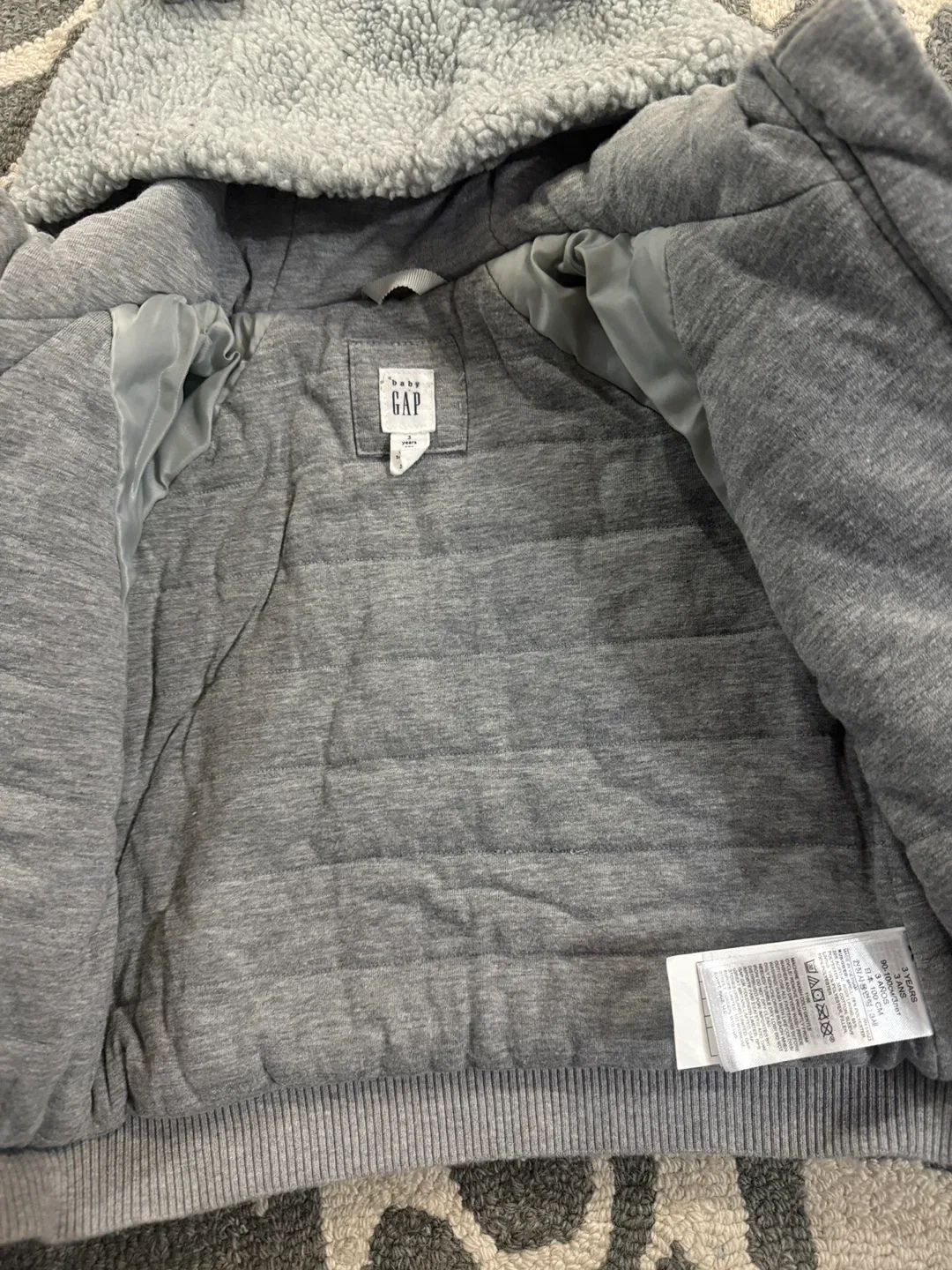 Baby GAP Grey Sherpa Hoodie - Size 3 Toddler image indicator(6)